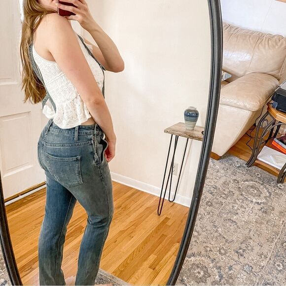 Free People Washed Denim Skinny Overalls Blue 26 - Picture 3 of 9